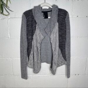 Dolan Knit Open Front Mixed Print Hoodie Sweater Cardigan Grey Size Small